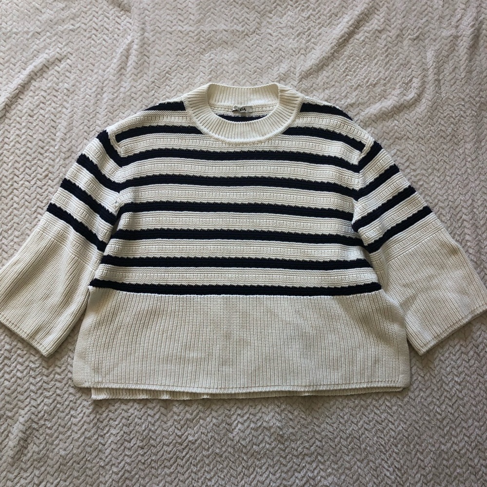 C&A Size XL Chunky Knit Oversized Boxy Nautical Striped Sweater Tunic Coastal